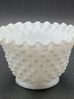 Vintage Fenton White Hobnail Milk Glass Sauce Bowl 2¾" Tall Ruffled Edge